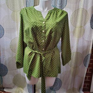 Elementz green/white polka dot blouse (3X)